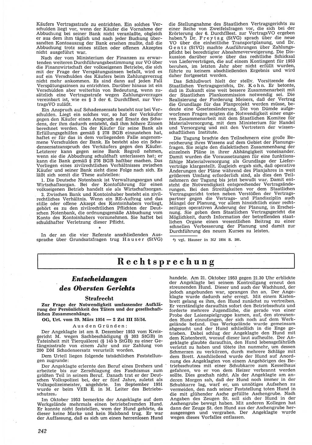 Neue Justiz (NJ), Zeitschrift für Recht und Rechtswissenschaft [Deutsche Demokratische Republik (DDR)], 8. Jahrgang 1954, Seite 242 (NJ DDR 1954, S. 242)