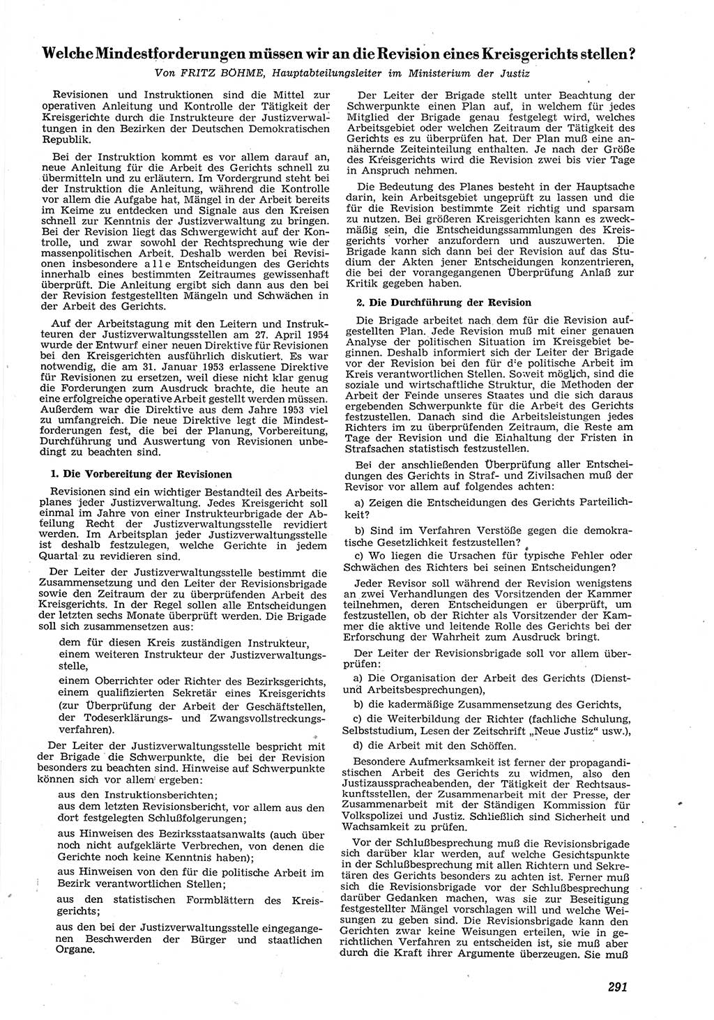 Neue Justiz (NJ), Zeitschrift für Recht und Rechtswissenschaft [Deutsche Demokratische Republik (DDR)], 8. Jahrgang 1954, Seite 291 (NJ DDR 1954, S. 291)