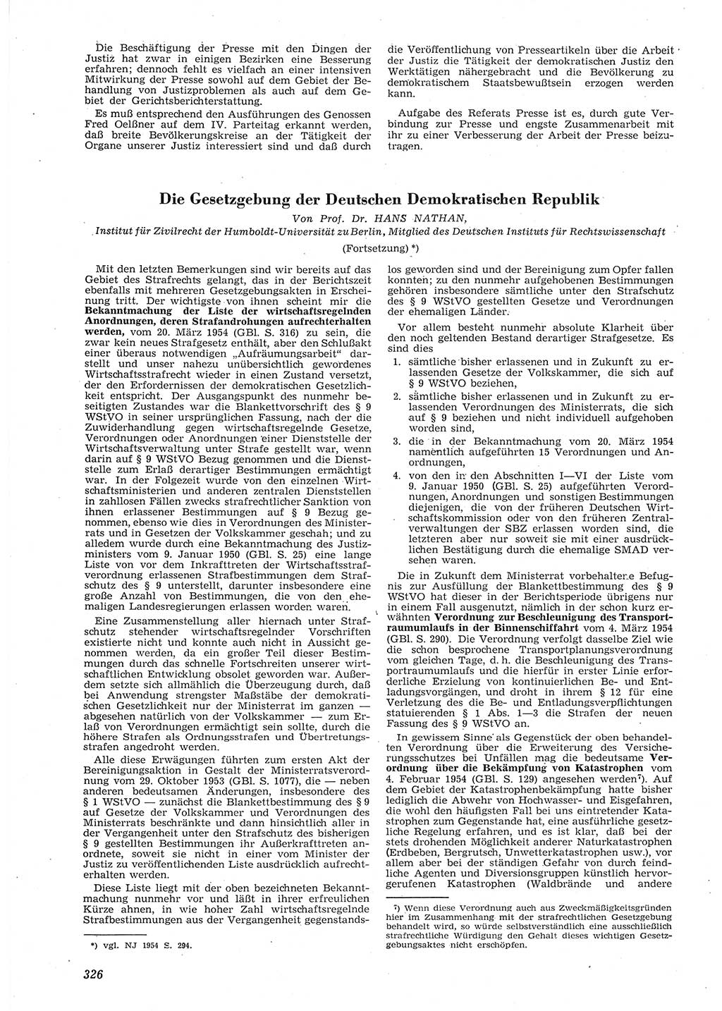 Neue Justiz (NJ), Zeitschrift für Recht und Rechtswissenschaft [Deutsche Demokratische Republik (DDR)], 8. Jahrgang 1954, Seite 326 (NJ DDR 1954, S. 326)