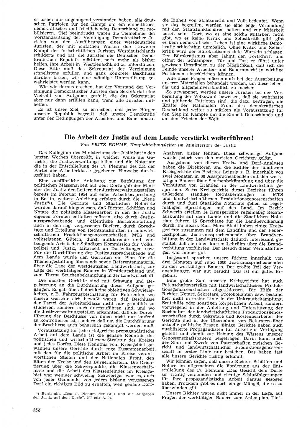 Neue Justiz (NJ), Zeitschrift für Recht und Rechtswissenschaft [Deutsche Demokratische Republik (DDR)], 8. Jahrgang 1954, Seite 458 (NJ DDR 1954, S. 458)