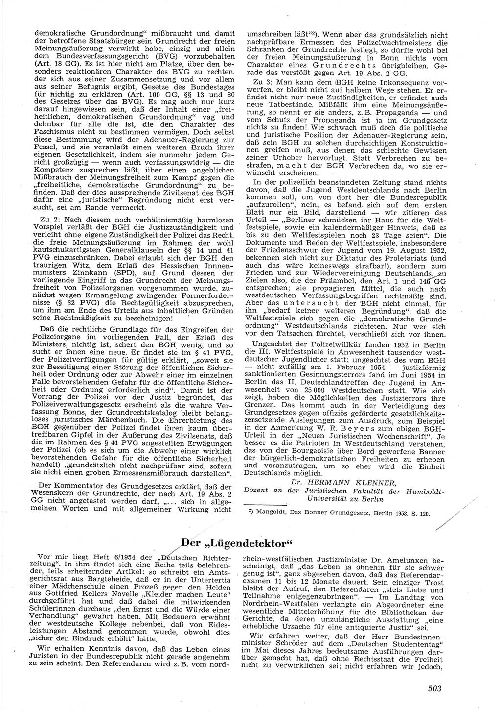 Neue Justiz (NJ), Zeitschrift für Recht und Rechtswissenschaft [Deutsche Demokratische Republik (DDR)], 8. Jahrgang 1954, Seite 503 (NJ DDR 1954, S. 503)