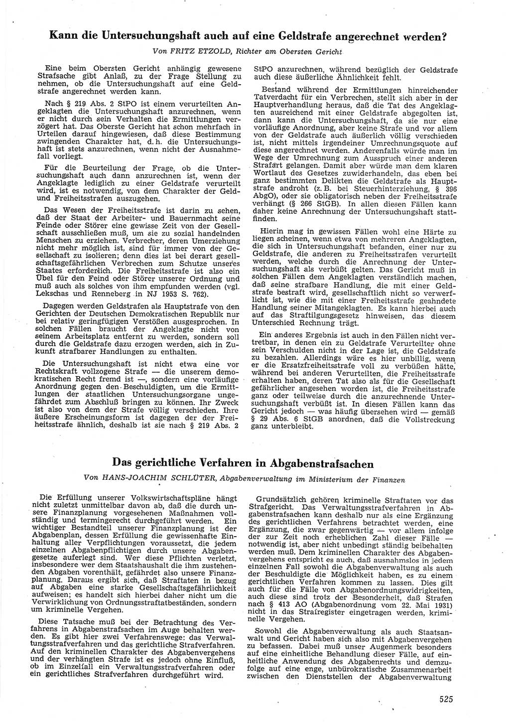 Neue Justiz (NJ), Zeitschrift für Recht und Rechtswissenschaft [Deutsche Demokratische Republik (DDR)], 8. Jahrgang 1954, Seite 525 (NJ DDR 1954, S. 525)