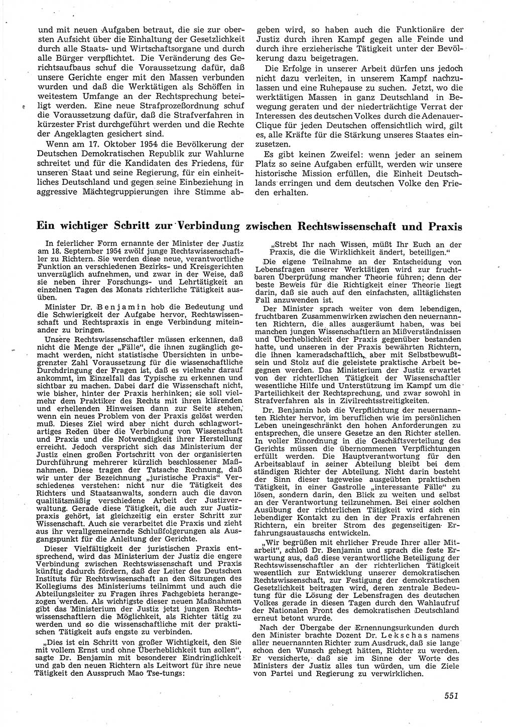 Neue Justiz (NJ), Zeitschrift für Recht und Rechtswissenschaft [Deutsche Demokratische Republik (DDR)], 8. Jahrgang 1954, Seite 551 (NJ DDR 1954, S. 551)