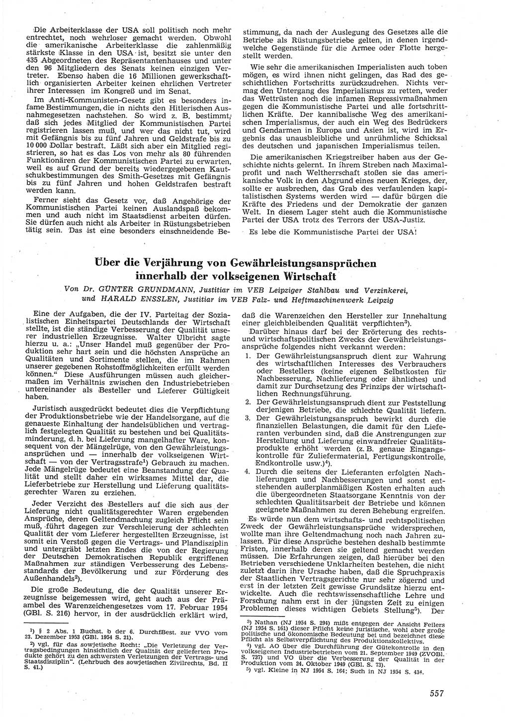 Neue Justiz (NJ), Zeitschrift für Recht und Rechtswissenschaft [Deutsche Demokratische Republik (DDR)], 8. Jahrgang 1954, Seite 557 (NJ DDR 1954, S. 557)