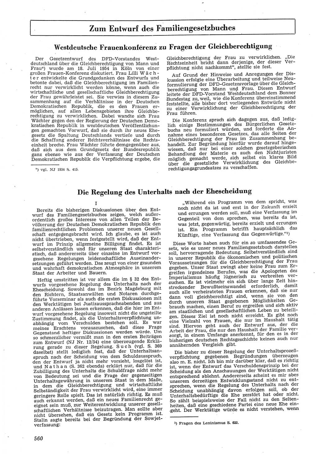 Neue Justiz (NJ), Zeitschrift für Recht und Rechtswissenschaft [Deutsche Demokratische Republik (DDR)], 8. Jahrgang 1954, Seite 560 (NJ DDR 1954, S. 560)