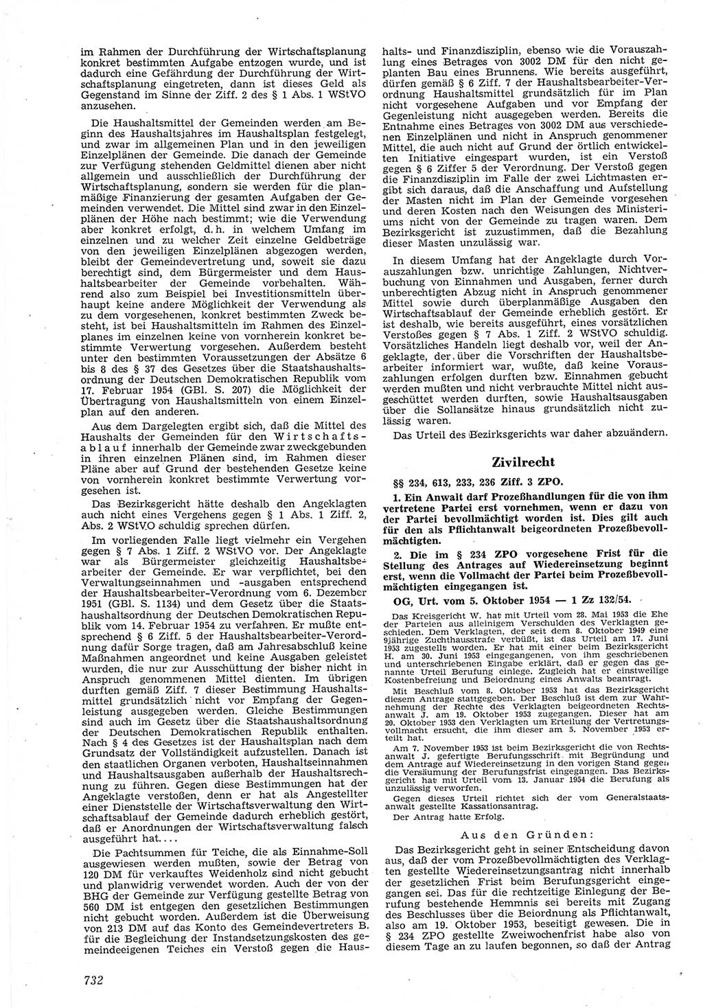Neue Justiz (NJ), Zeitschrift für Recht und Rechtswissenschaft [Deutsche Demokratische Republik (DDR)], 8. Jahrgang 1954, Seite 732 (NJ DDR 1954, S. 732)