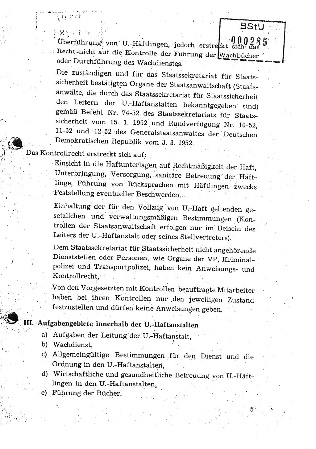 Dienstanweisung für den Dienst und die Ordnung in den Untersuchungshaftanstalten (UHA) des Staatssekretariats für Staatssicherheit (SfS), Deutsche Demokratische Republik (DDR), Staatssekretariat für Staatssicherheit (SfS), Stellvertreter des Ministers, Berlin 1955, Seite 5 (DA MfS DDR Sekr. Min. GVS 2708/55 1955, S. 5)