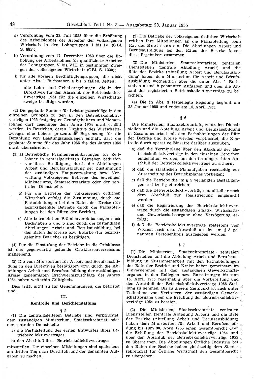 Gesetzblatt (GBl.) der Deutschen Demokratischen Republik (DDR) Teil Ⅰ 1955, Seite 48 (GBl. DDR Ⅰ 1955, S. 48)