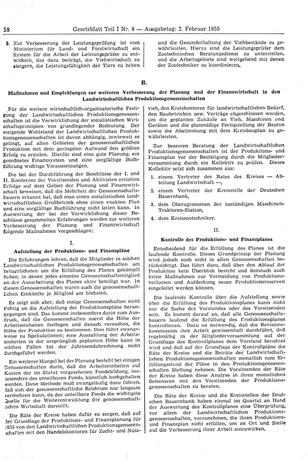 Gesetzblatt (GBl.) der Deutschen Demokratischen Republik (DDR) Teil Ⅰ 1955, Seite 58 (GBl. DDR Ⅰ 1955, S. 58)