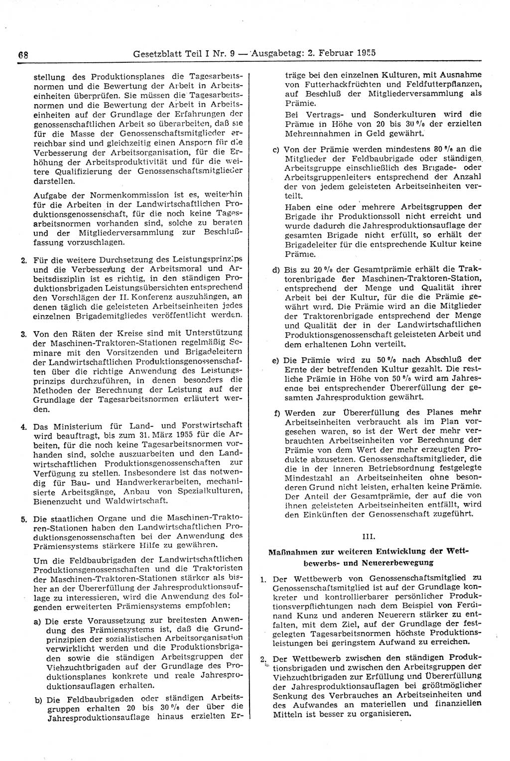 Gesetzblatt (GBl.) der Deutschen Demokratischen Republik (DDR) Teil Ⅰ 1955, Seite 68 (GBl. DDR Ⅰ 1955, S. 68)