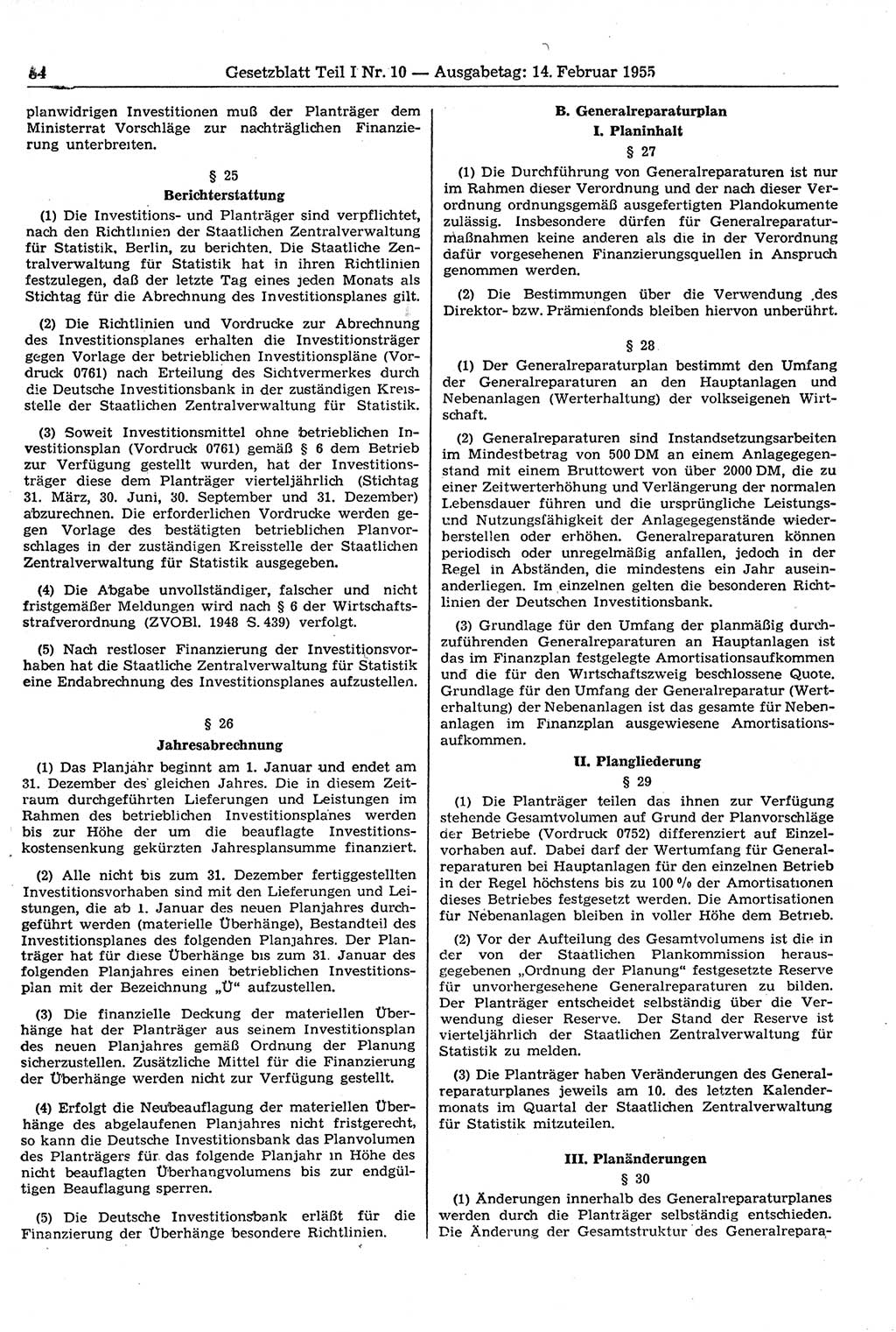 Gesetzblatt (GBl.) der Deutschen Demokratischen Republik (DDR) Teil Ⅰ 1955, Seite 84 (GBl. DDR Ⅰ 1955, S. 84)