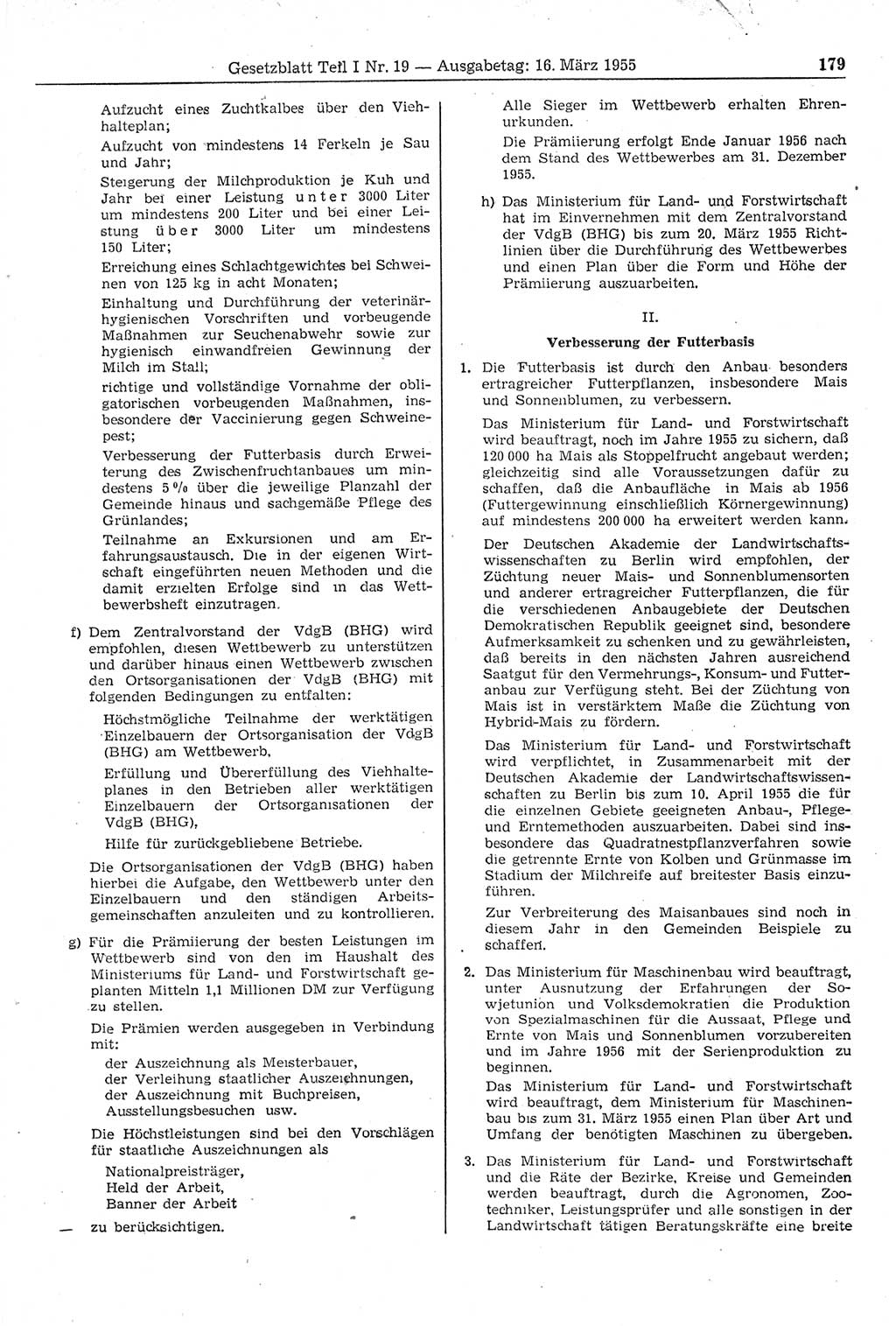 Gesetzblatt (GBl.) der Deutschen Demokratischen Republik (DDR) Teil Ⅰ 1955, Seite 179 (GBl. DDR Ⅰ 1955, S. 179)
