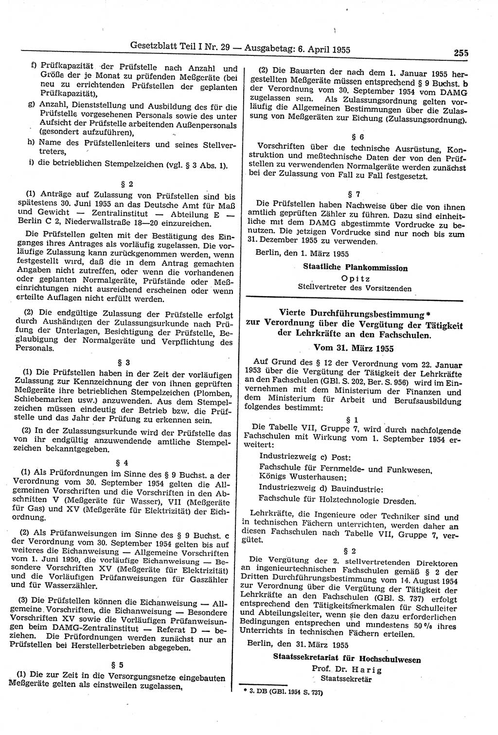 Gesetzblatt (GBl.) der Deutschen Demokratischen Republik (DDR) Teil Ⅰ 1955, Seite 255 (GBl. DDR Ⅰ 1955, S. 255)