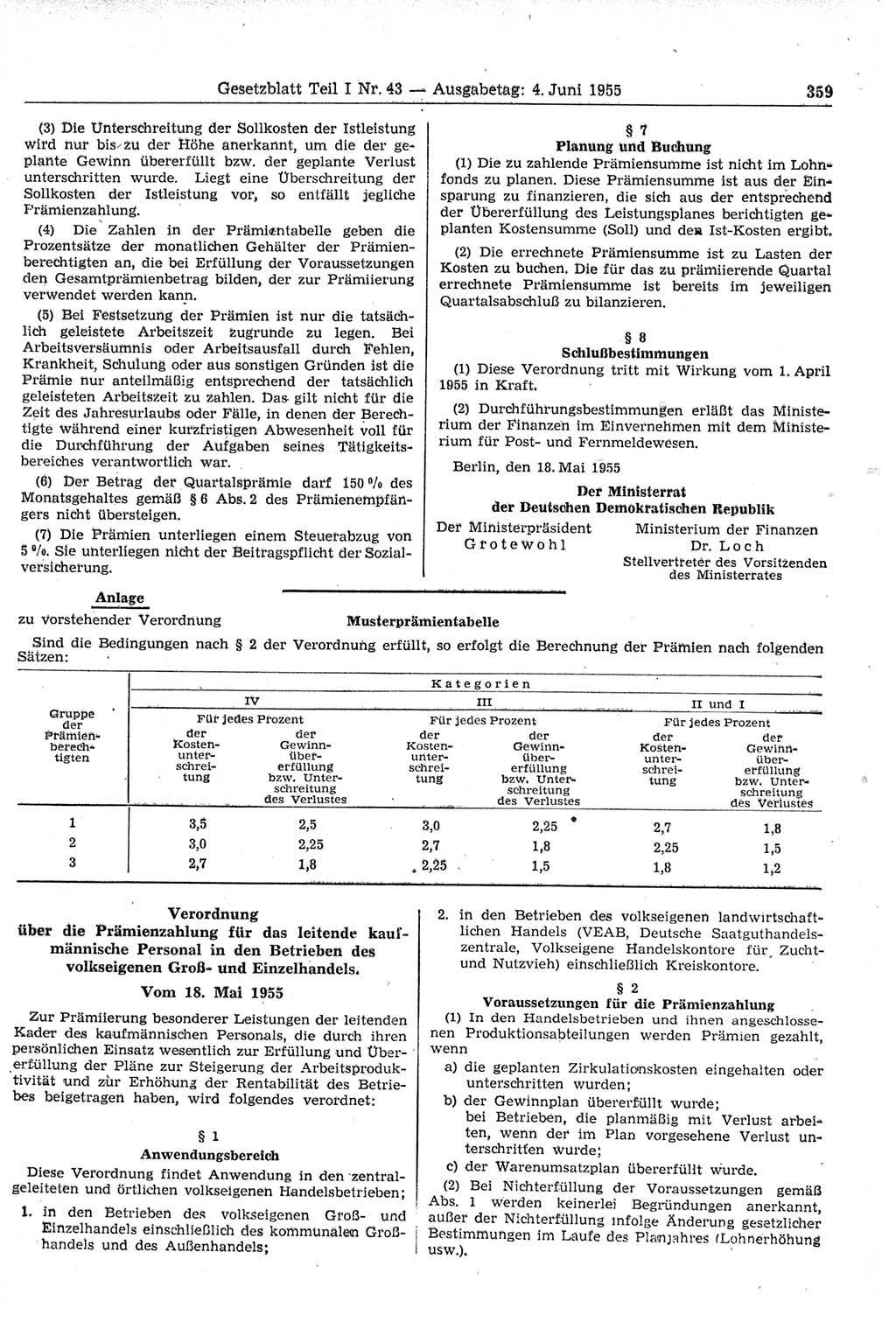 Gesetzblatt (GBl.) der Deutschen Demokratischen Republik (DDR) Teil Ⅰ 1955, Seite 359 (GBl. DDR Ⅰ 1955, S. 359)
