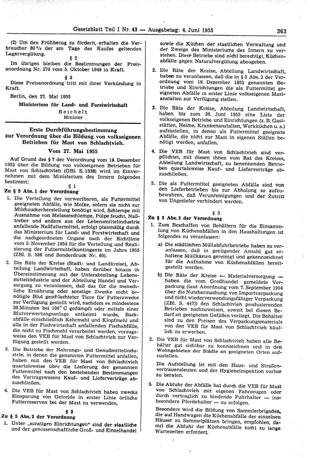 Gesetzblatt (GBl.) der Deutschen Demokratischen Republik (DDR) Teil Ⅰ 1955, Seite 363 (GBl. DDR Ⅰ 1955, S. 363)