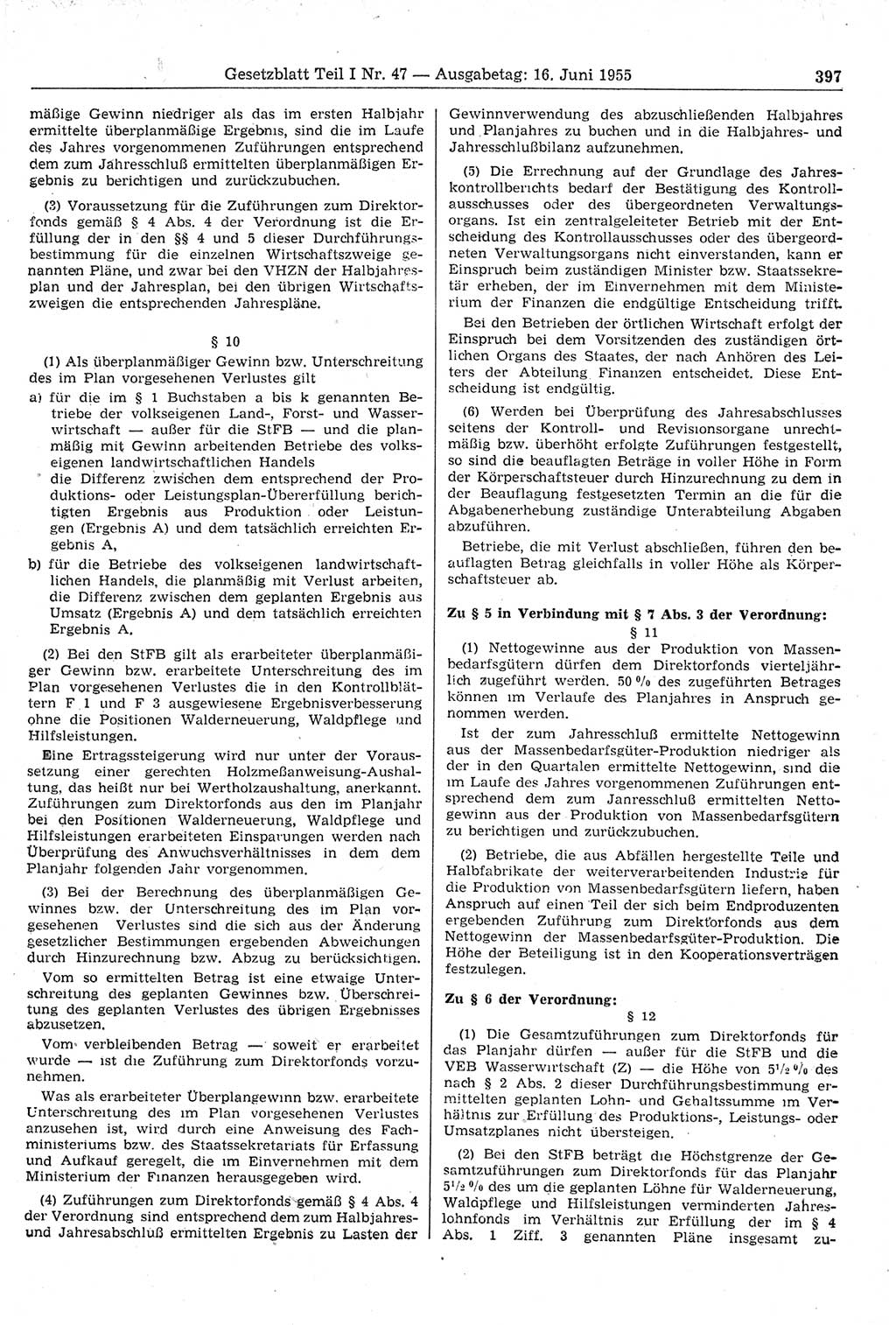 Gesetzblatt (GBl.) der Deutschen Demokratischen Republik (DDR) Teil Ⅰ 1955, Seite 397 (GBl. DDR Ⅰ 1955, S. 397)