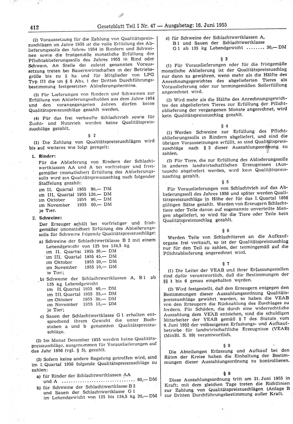 Gesetzblatt (GBl.) der Deutschen Demokratischen Republik (DDR) Teil Ⅰ 1955, Seite 412 (GBl. DDR Ⅰ 1955, S. 412)