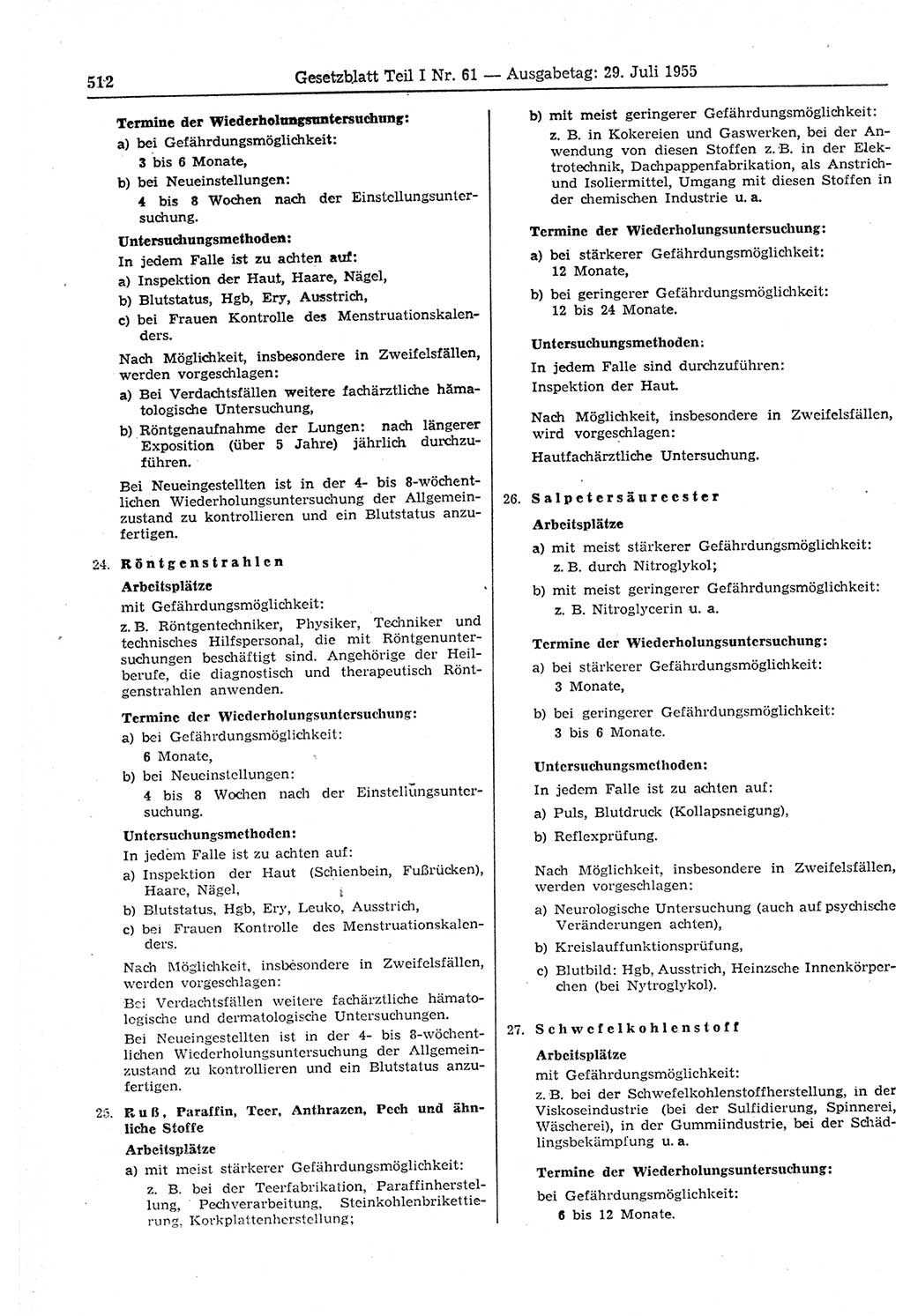 Gesetzblatt (GBl.) der Deutschen Demokratischen Republik (DDR) Teil Ⅰ 1955, Seite 512 (GBl. DDR Ⅰ 1955, S. 512)