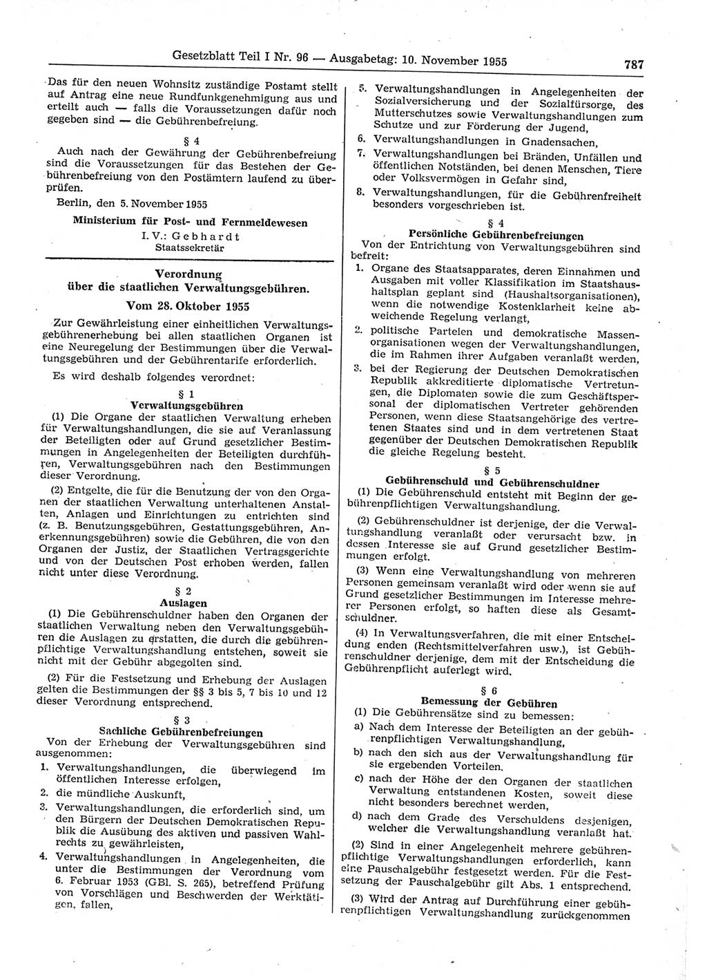 Gesetzblatt (GBl.) der Deutschen Demokratischen Republik (DDR) Teil Ⅰ 1955, Seite 787 (GBl. DDR Ⅰ 1955, S. 787)