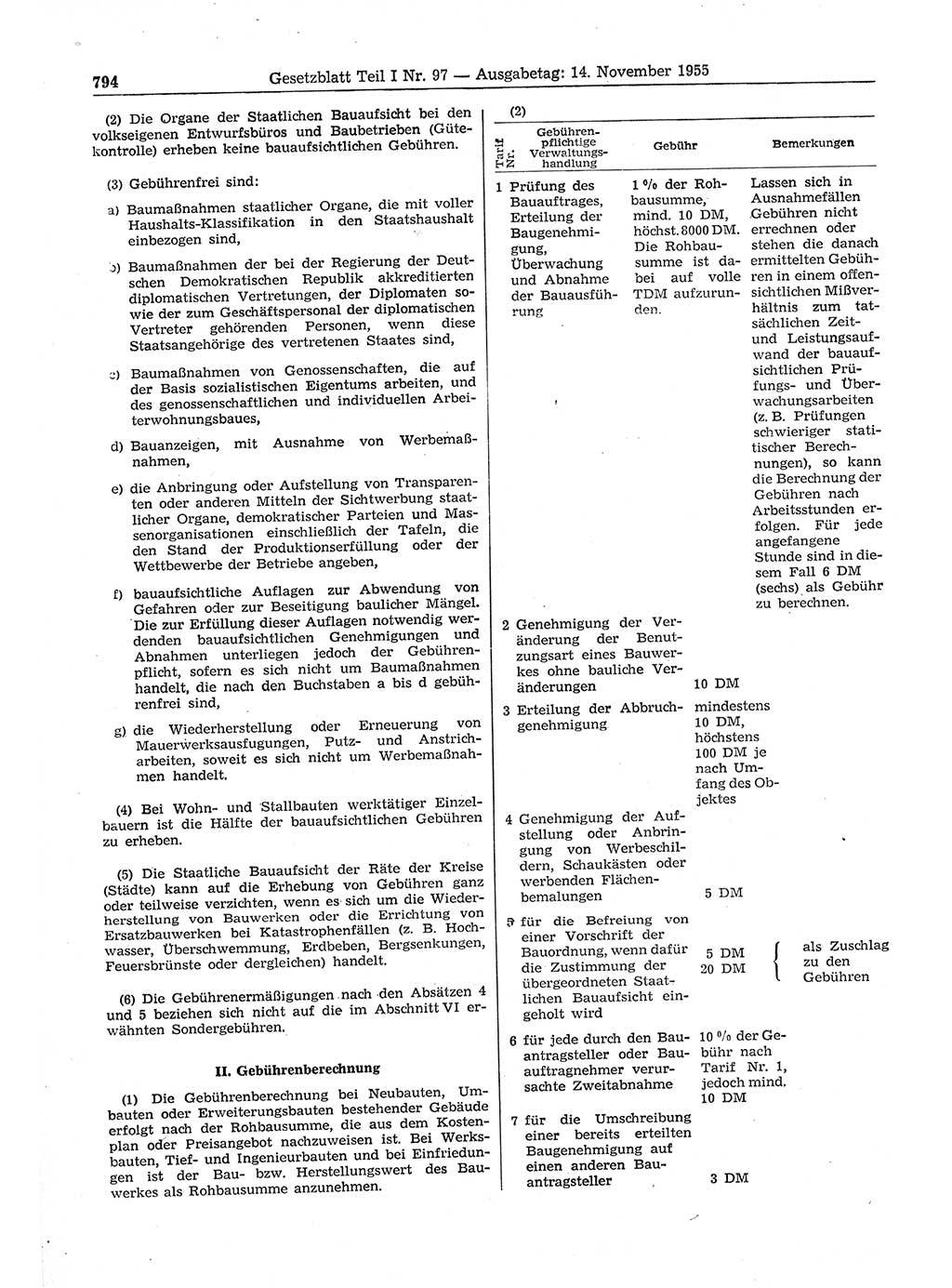 Gesetzblatt (GBl.) der Deutschen Demokratischen Republik (DDR) Teil Ⅰ 1955, Seite 794 (GBl. DDR Ⅰ 1955, S. 794)
