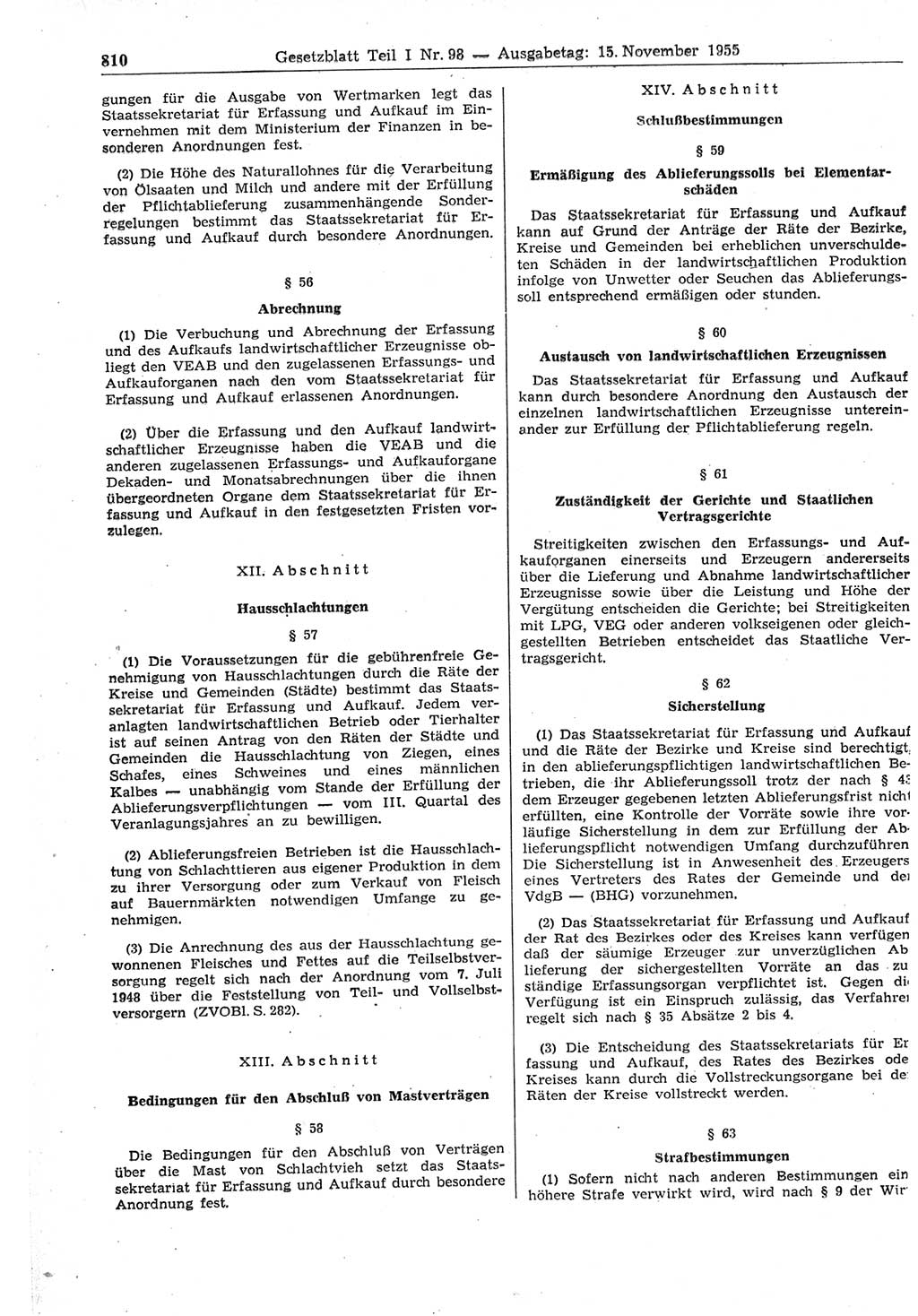 Gesetzblatt (GBl.) der Deutschen Demokratischen Republik (DDR) Teil Ⅰ 1955, Seite 810 (GBl. DDR Ⅰ 1955, S. 810)