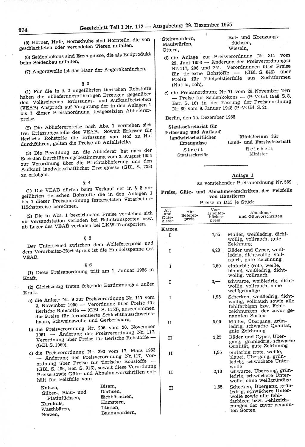 Gesetzblatt (GBl.) der Deutschen Demokratischen Republik (DDR) Teil Ⅰ 1955, Seite 974 (GBl. DDR Ⅰ 1955, S. 974)