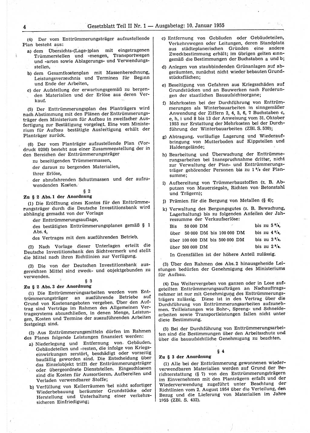 Gesetzblatt (GBl.) der Deutschen Demokratischen Republik (DDR) Teil ⅠⅠ 1955, Seite 4 (GBl. DDR ⅠⅠ 1955, S. 4)