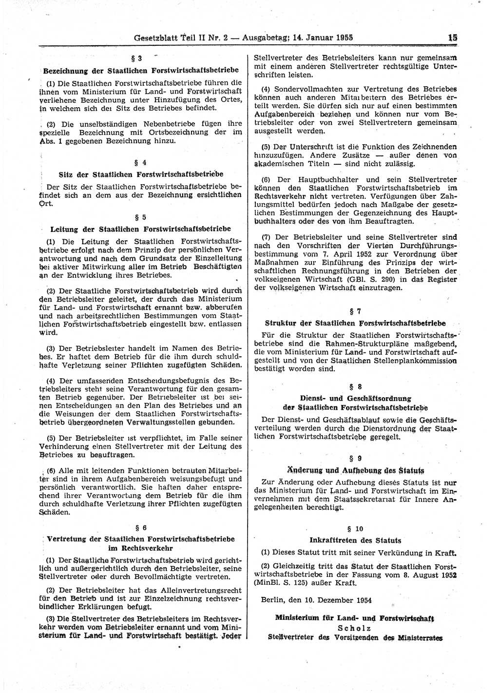 Gesetzblatt (GBl.) der Deutschen Demokratischen Republik (DDR) Teil ⅠⅠ 1955, Seite 15 (GBl. DDR ⅠⅠ 1955, S. 15)