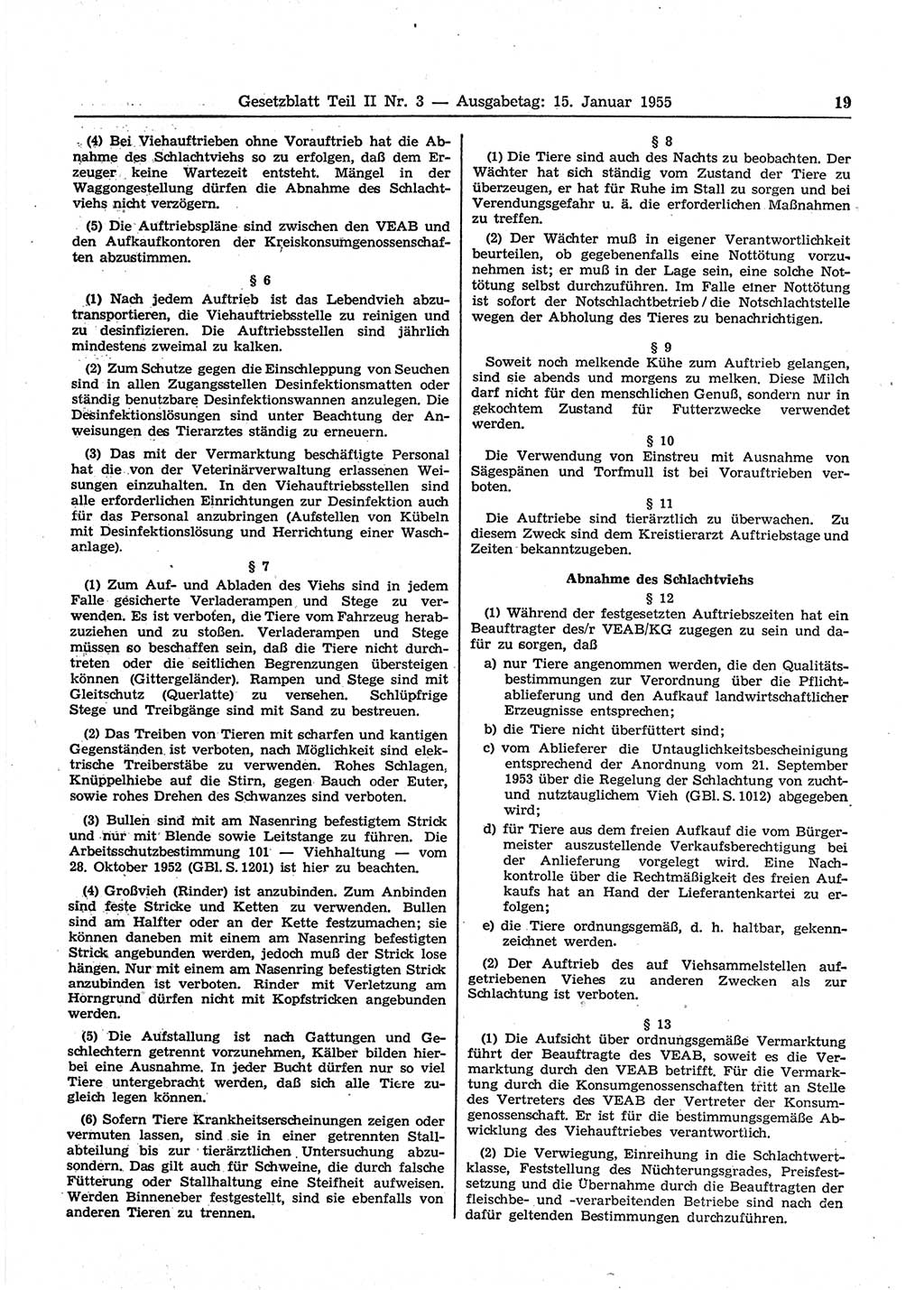 Gesetzblatt (GBl.) der Deutschen Demokratischen Republik (DDR) Teil ⅠⅠ 1955, Seite 19 (GBl. DDR ⅠⅠ 1955, S. 19)