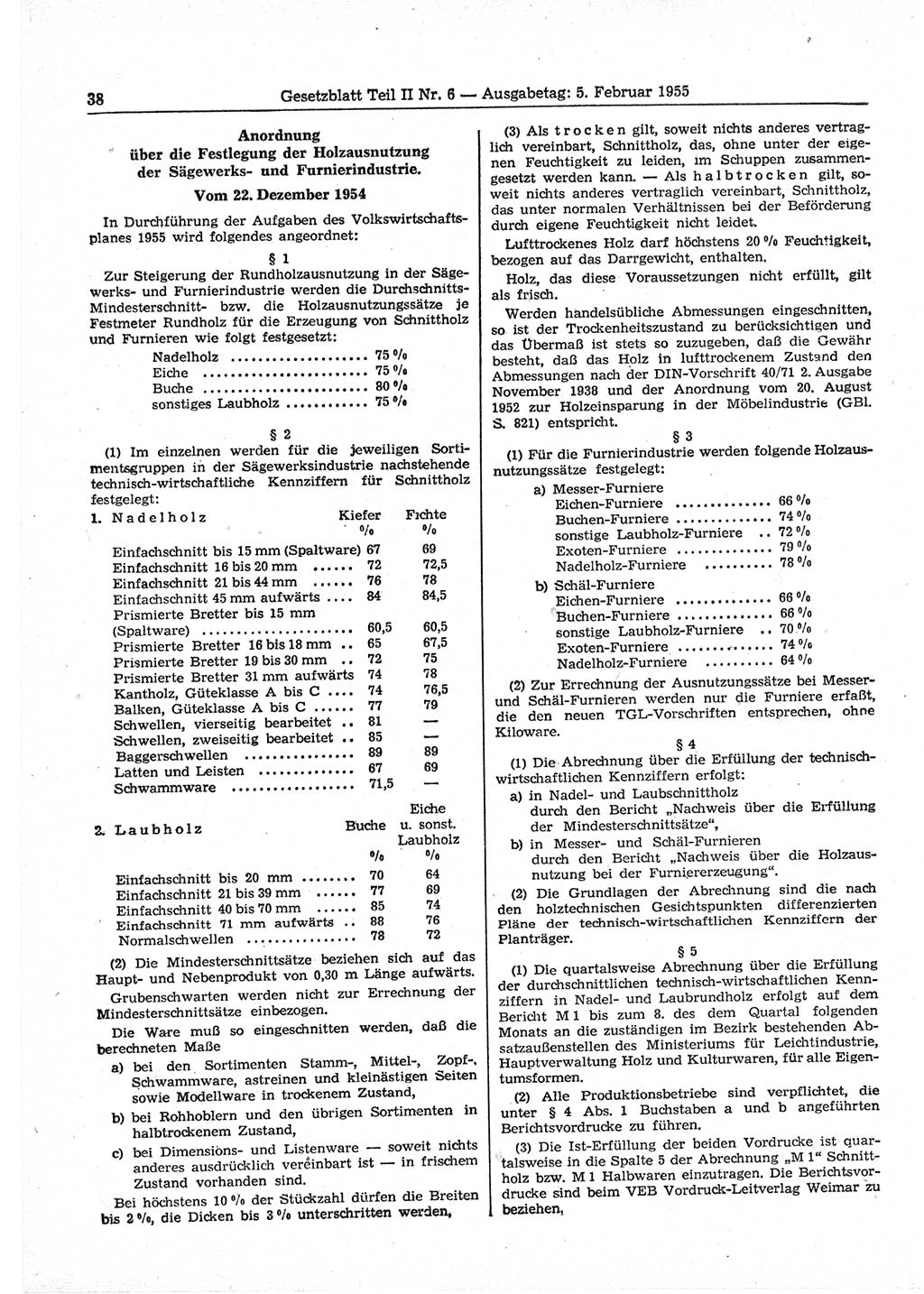 Gesetzblatt (GBl.) der Deutschen Demokratischen Republik (DDR) Teil ⅠⅠ 1955, Seite 38 (GBl. DDR ⅠⅠ 1955, S. 38)