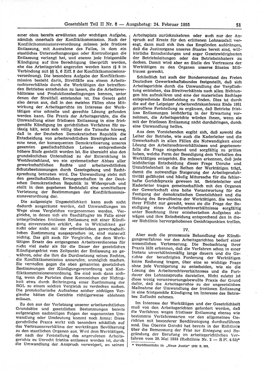 Gesetzblatt (GBl.) der Deutschen Demokratischen Republik (DDR) Teil ⅠⅠ 1955, Seite 51 (GBl. DDR ⅠⅠ 1955, S. 51)