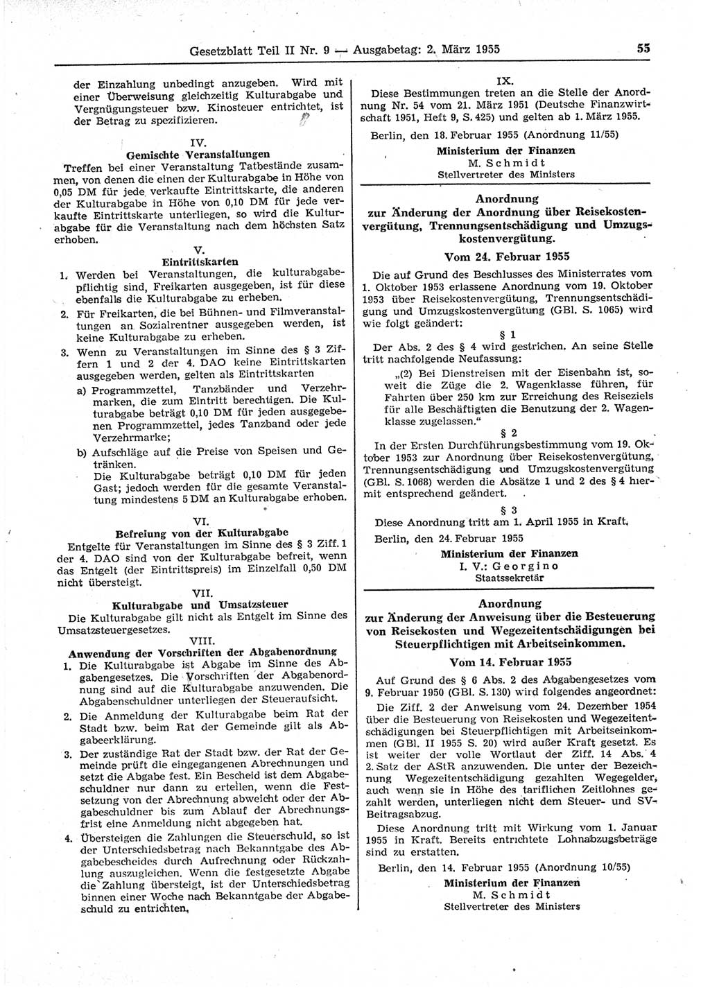 Gesetzblatt (GBl.) der Deutschen Demokratischen Republik (DDR) Teil ⅠⅠ 1955, Seite 55 (GBl. DDR ⅠⅠ 1955, S. 55)