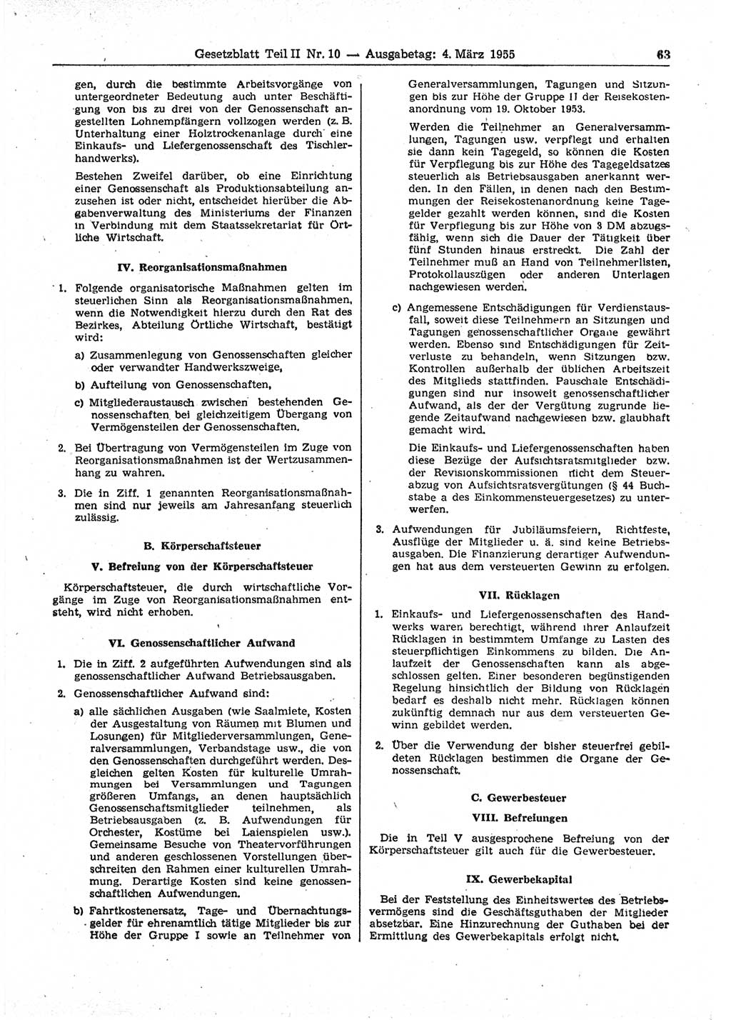 Gesetzblatt (GBl.) der Deutschen Demokratischen Republik (DDR) Teil ⅠⅠ 1955, Seite 63 (GBl. DDR ⅠⅠ 1955, S. 63)