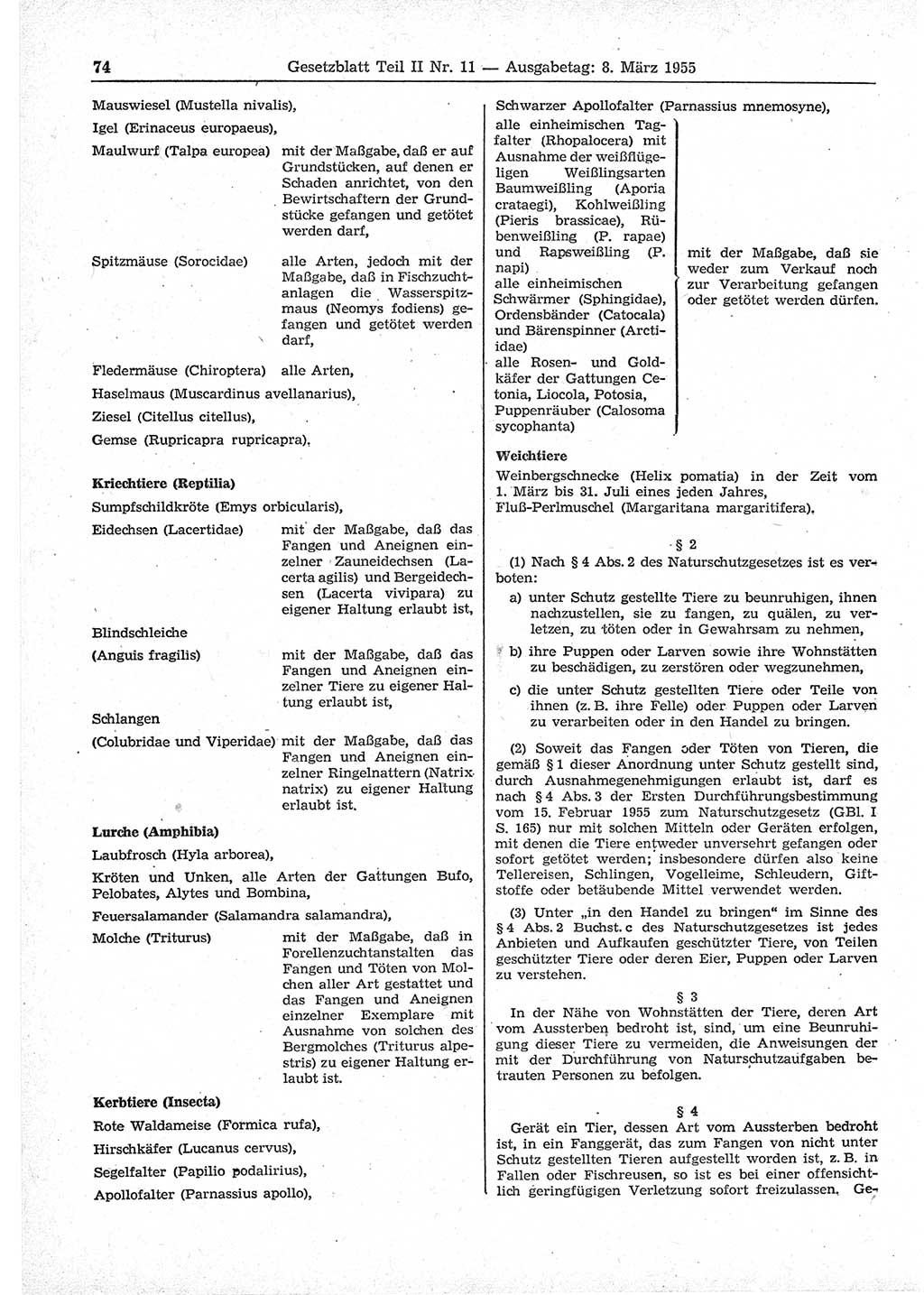 Gesetzblatt (GBl.) der Deutschen Demokratischen Republik (DDR) Teil ⅠⅠ 1955, Seite 74 (GBl. DDR ⅠⅠ 1955, S. 74)