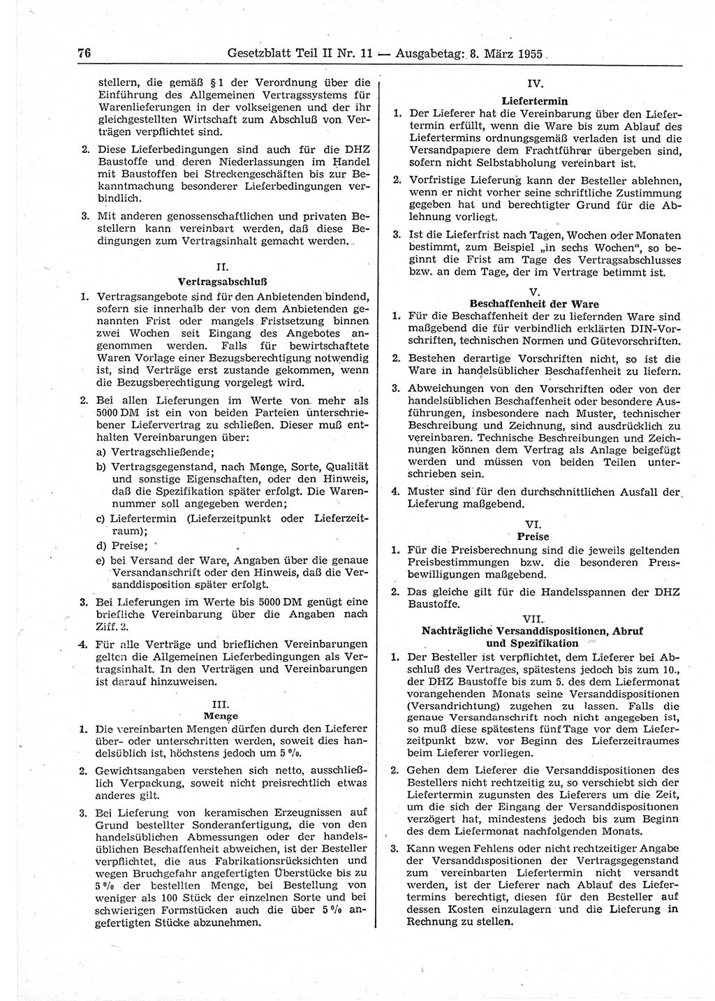 Gesetzblatt (GBl.) der Deutschen Demokratischen Republik (DDR) Teil ⅠⅠ 1955, Seite 76 (GBl. DDR ⅠⅠ 1955, S. 76)