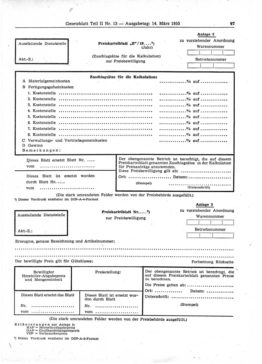 Gesetzblatt (GBl.) der Deutschen Demokratischen Republik (DDR) Teil ⅠⅠ 1955, Seite 97 (GBl. DDR ⅠⅠ 1955, S. 97)