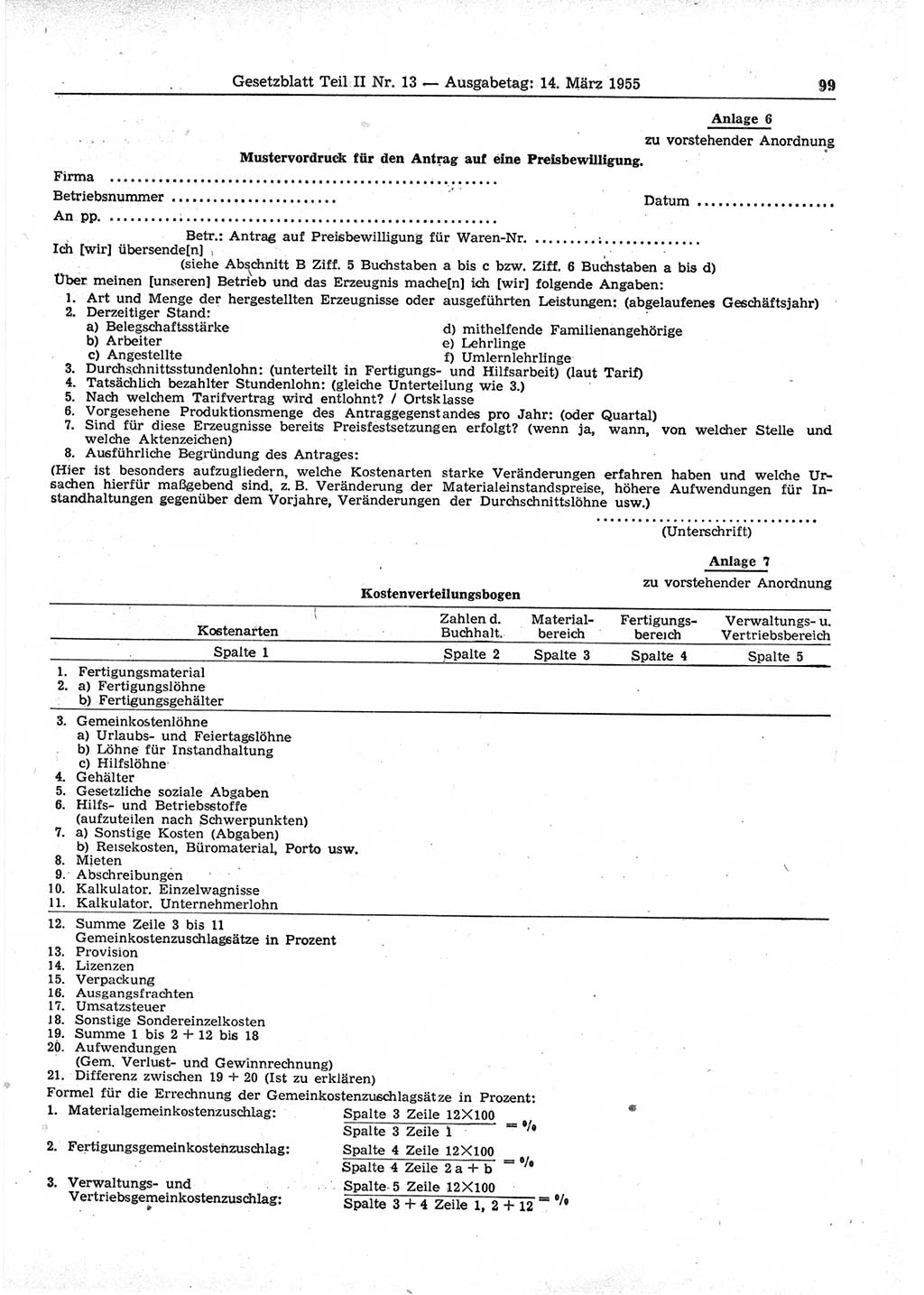 Gesetzblatt (GBl.) der Deutschen Demokratischen Republik (DDR) Teil ⅠⅠ 1955, Seite 99 (GBl. DDR ⅠⅠ 1955, S. 99)