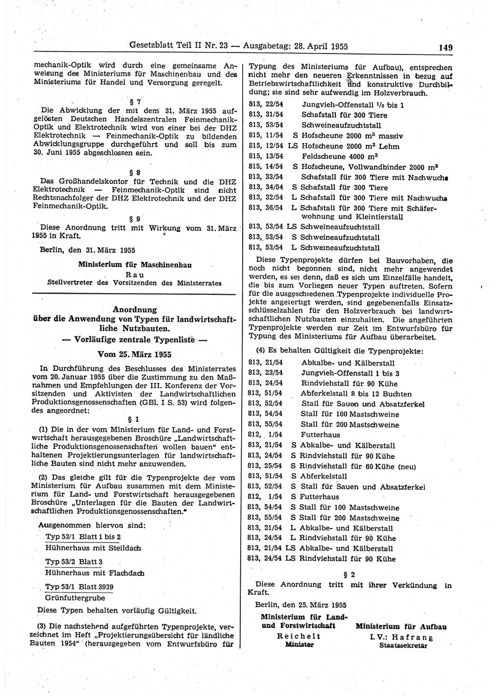 Gesetzblatt (GBl.) der Deutschen Demokratischen Republik (DDR) Teil ⅠⅠ 1955, Seite 149 (GBl. DDR ⅠⅠ 1955, S. 149)