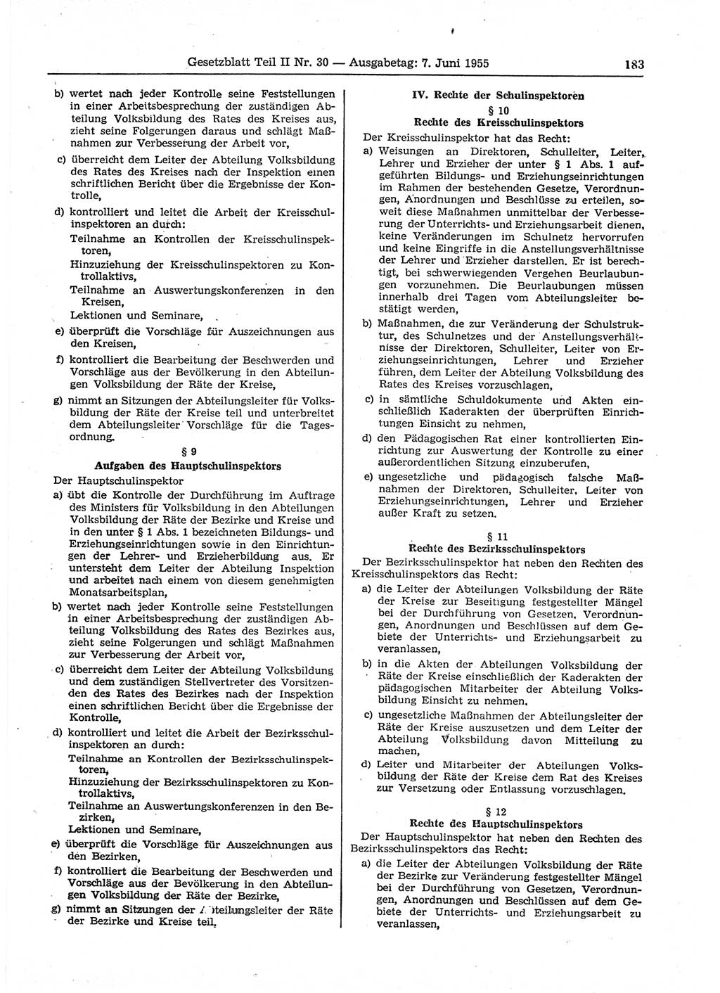 Gesetzblatt (GBl.) der Deutschen Demokratischen Republik (DDR) Teil ⅠⅠ 1955, Seite 183 (GBl. DDR ⅠⅠ 1955, S. 183)