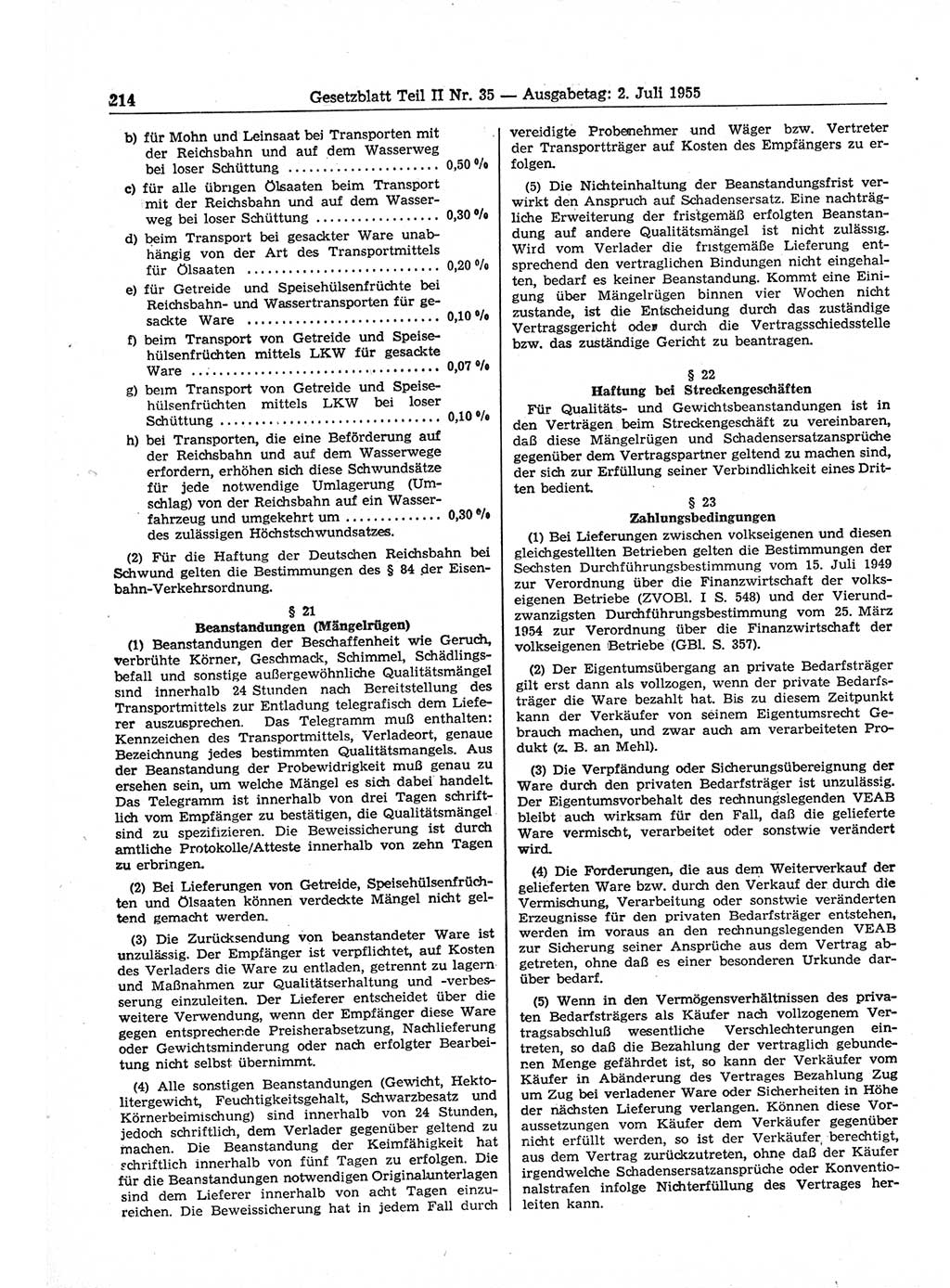 Gesetzblatt (GBl.) der Deutschen Demokratischen Republik (DDR) Teil ⅠⅠ 1955, Seite 214 (GBl. DDR ⅠⅠ 1955, S. 214)