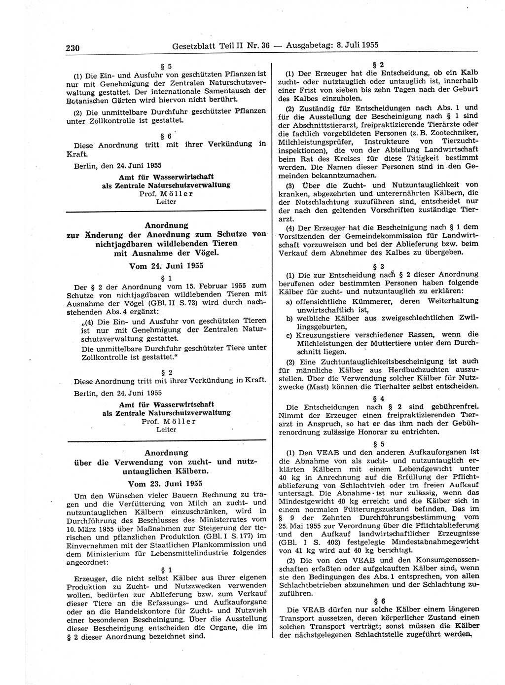 Gesetzblatt (GBl.) der Deutschen Demokratischen Republik (DDR) Teil ⅠⅠ 1955, Seite 230 (GBl. DDR ⅠⅠ 1955, S. 230)
