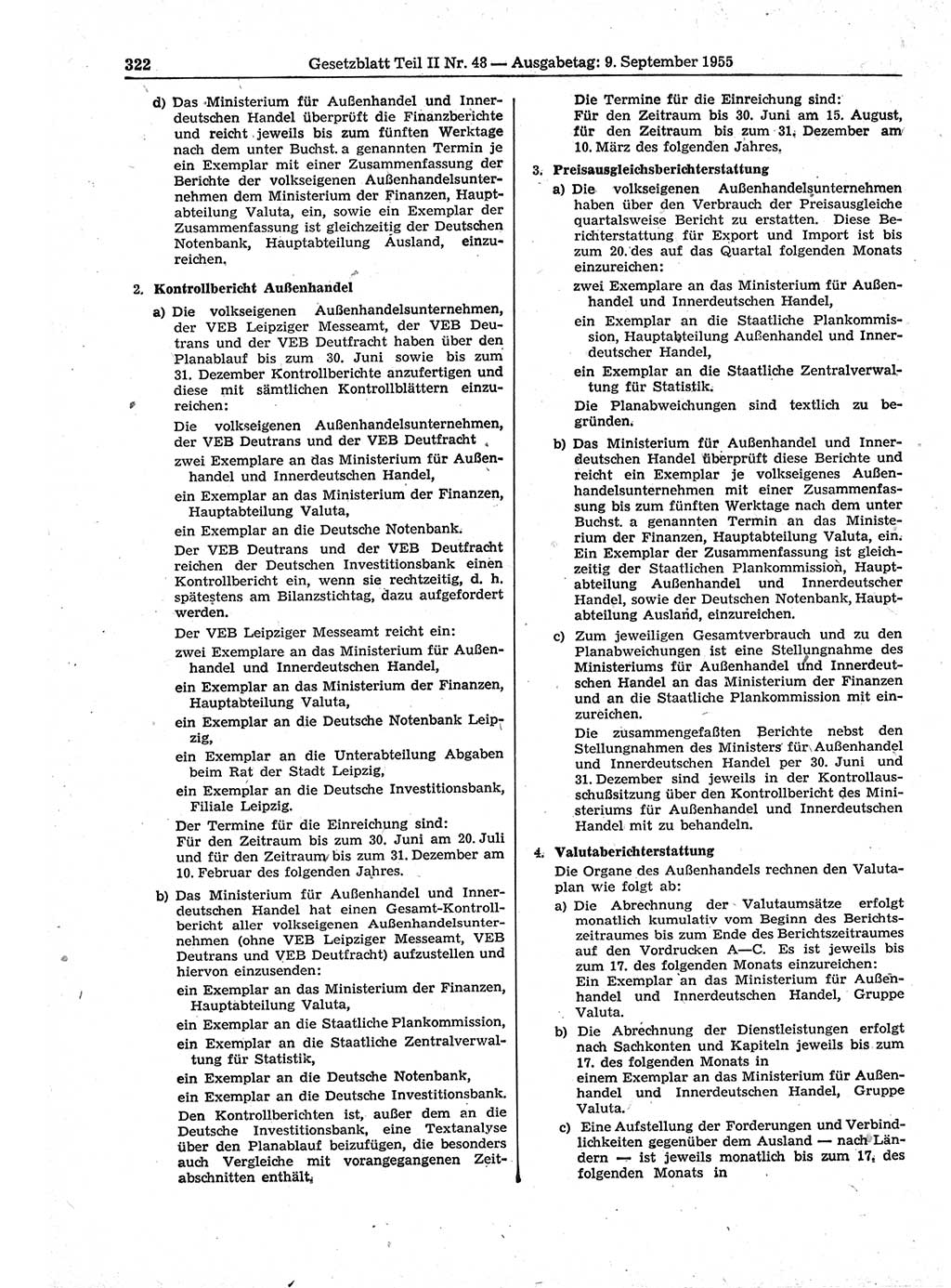 Gesetzblatt (GBl.) der Deutschen Demokratischen Republik (DDR) Teil ⅠⅠ 1955, Seite 322 (GBl. DDR ⅠⅠ 1955, S. 322)