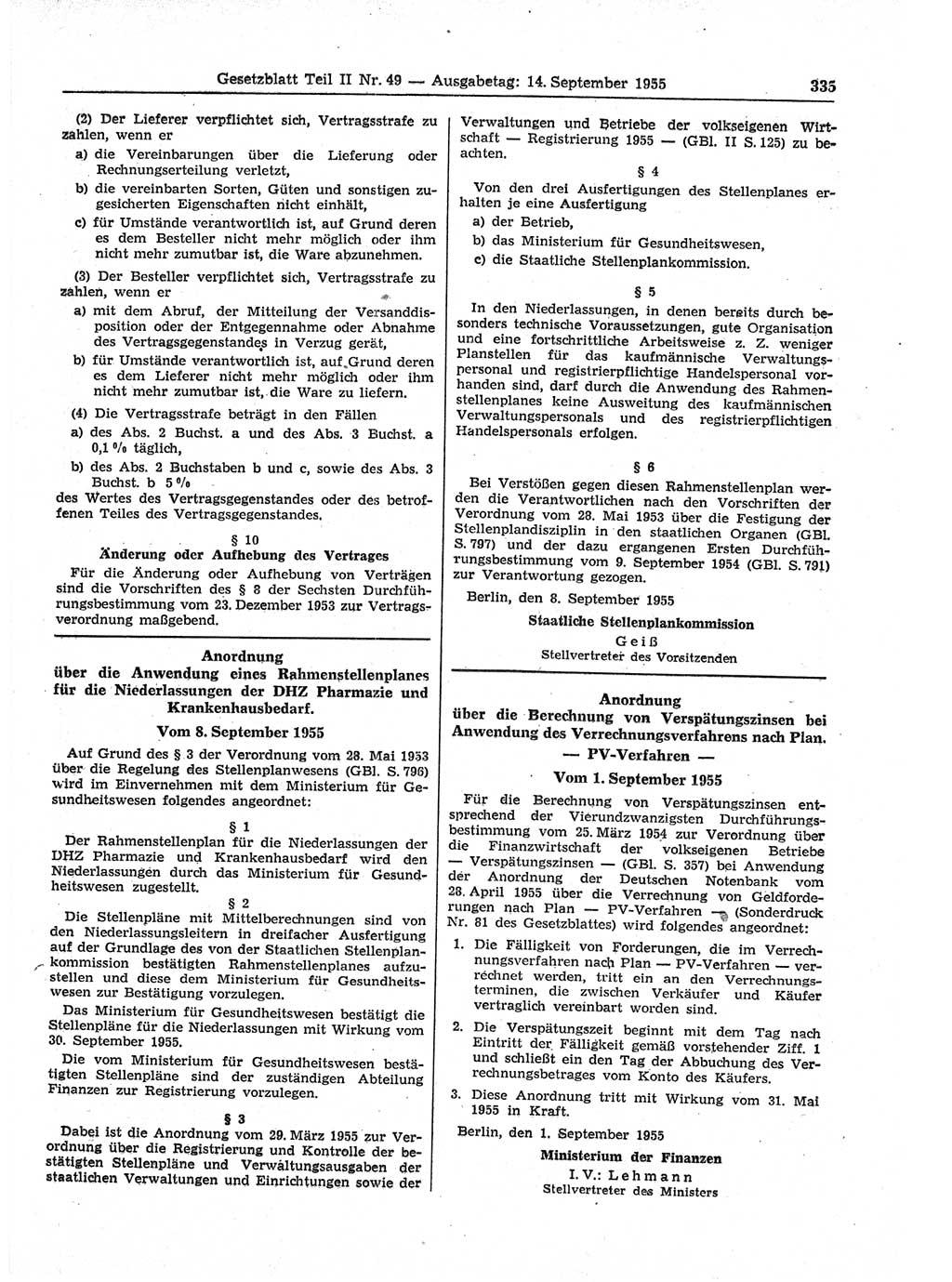 Gesetzblatt (GBl.) der Deutschen Demokratischen Republik (DDR) Teil ⅠⅠ 1955, Seite 335 (GBl. DDR ⅠⅠ 1955, S. 335)