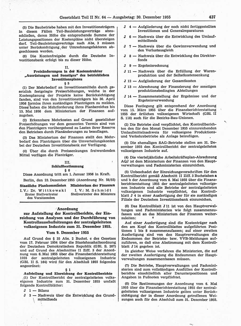 Gesetzblatt (GBl.) der Deutschen Demokratischen Republik (DDR) Teil ⅠⅠ 1955, Seite 437 (GBl. DDR ⅠⅠ 1955, S. 437)