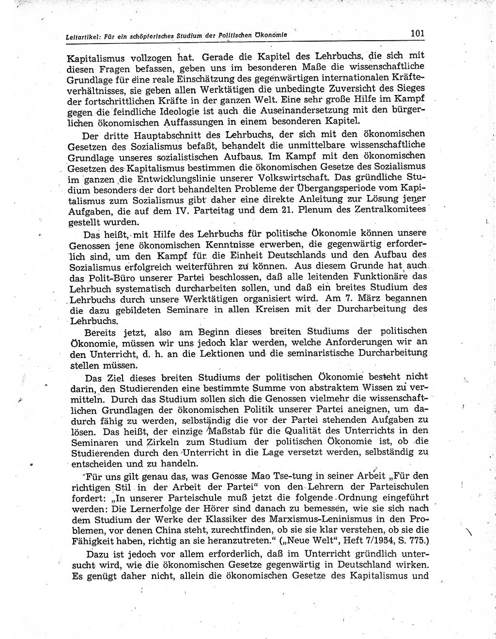 Neuer Weg (NW), Organ des Zentralkomitees (ZK) der SED (Sozialistische Einheitspartei Deutschlands) für Fragen des Parteiaufbaus und des Parteilebens, 10. Jahrgang [Deutsche Demokratische Republik (DDR)] 1955, Seite 101 (NW ZK SED DDR 1955, S. 101)