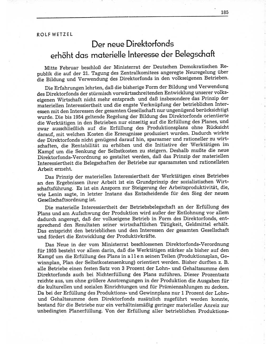 Neuer Weg (NW), Organ des Zentralkomitees (ZK) der SED (Sozialistische Einheitspartei Deutschlands) für Fragen des Parteiaufbaus und des Parteilebens, 10. Jahrgang [Deutsche Demokratische Republik (DDR)] 1955, Seite 185 (NW ZK SED DDR 1955, S. 185)