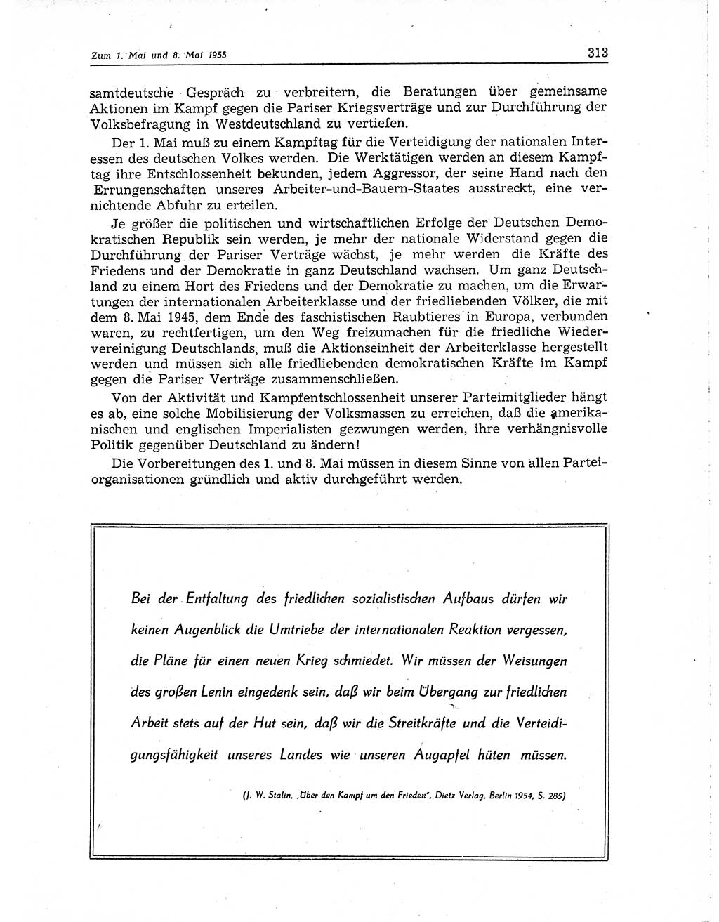 Neuer Weg (NW), Organ des Zentralkomitees (ZK) der SED (Sozialistische Einheitspartei Deutschlands) für Fragen des Parteiaufbaus und des Parteilebens, 10. Jahrgang [Deutsche Demokratische Republik (DDR)] 1955, Seite 313 (NW ZK SED DDR 1955, S. 313)