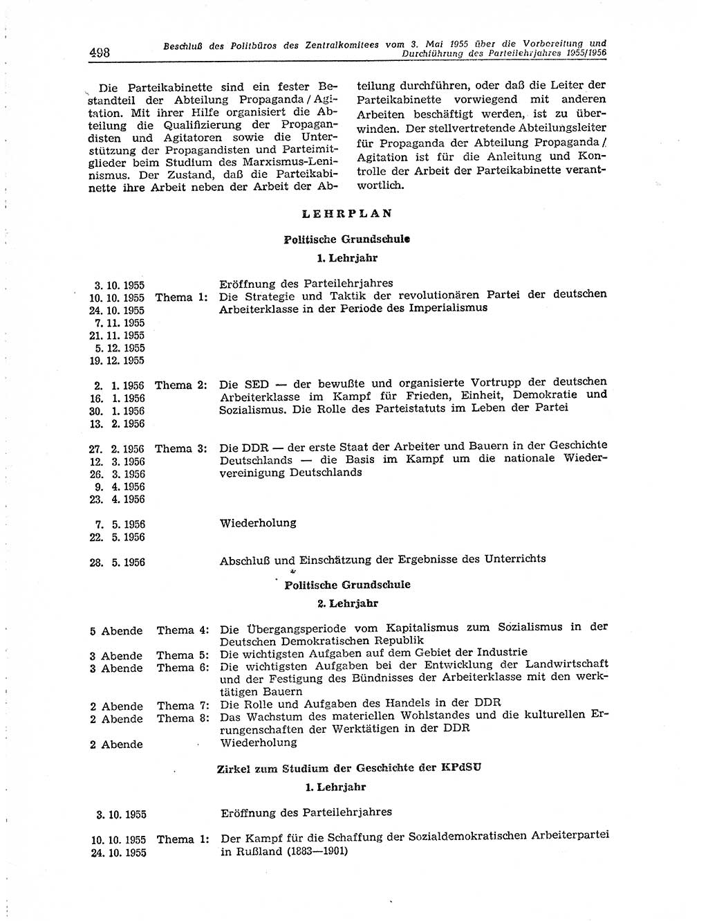 Neuer Weg (NW), Organ des Zentralkomitees (ZK) der SED (Sozialistische Einheitspartei Deutschlands) für Fragen des Parteiaufbaus und des Parteilebens, 10. Jahrgang [Deutsche Demokratische Republik (DDR)] 1955, Seite 498 (NW ZK SED DDR 1955, S. 498)