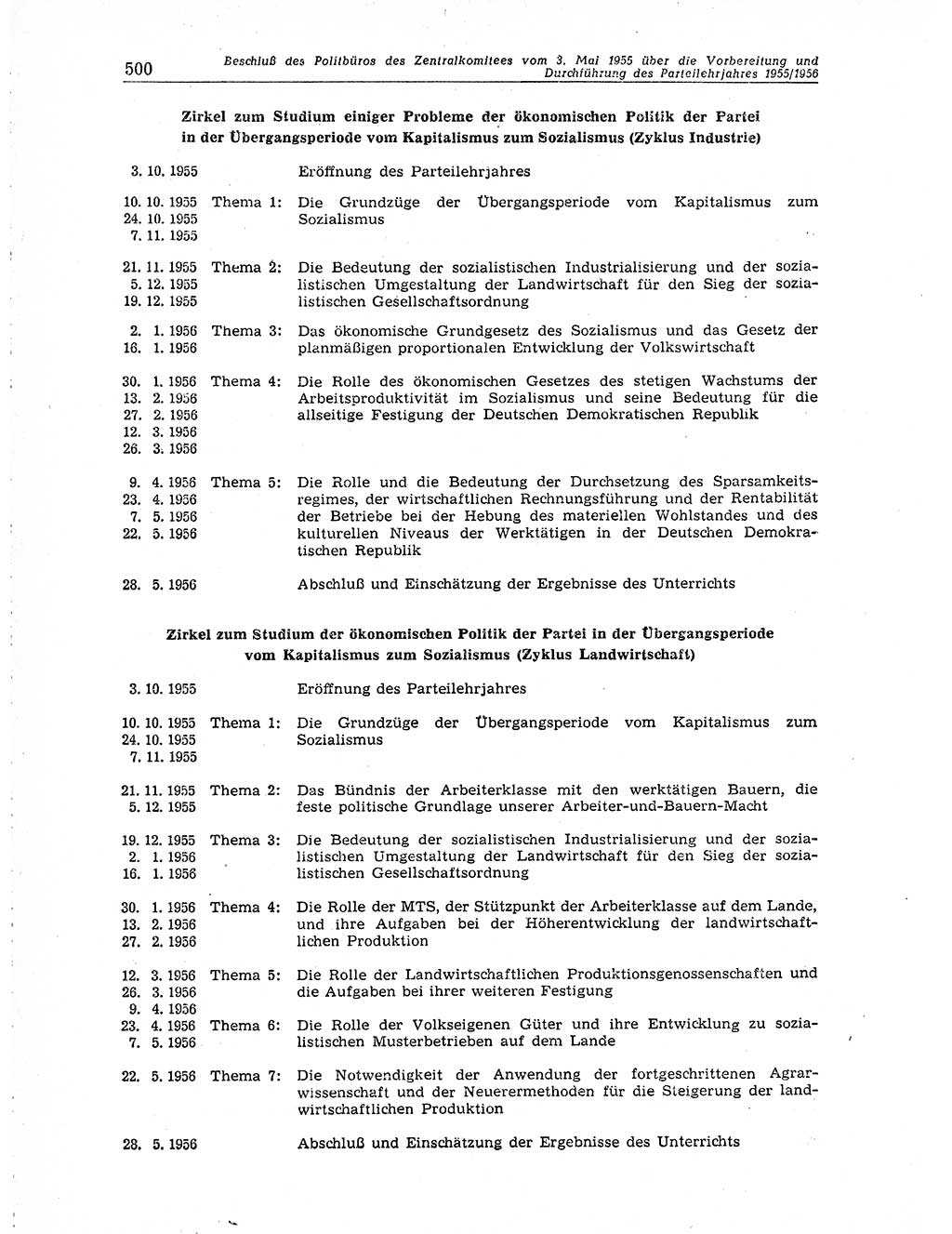 Neuer Weg (NW), Organ des Zentralkomitees (ZK) der SED (Sozialistische Einheitspartei Deutschlands) für Fragen des Parteiaufbaus und des Parteilebens, 10. Jahrgang [Deutsche Demokratische Republik (DDR)] 1955, Seite 500 (NW ZK SED DDR 1955, S. 500)