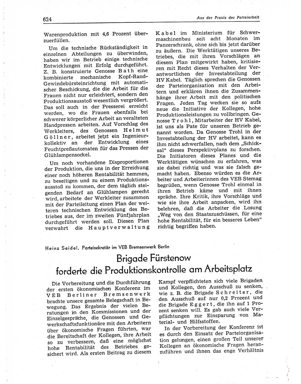 Neuer Weg (NW), Organ des Zentralkomitees (ZK) der SED (Sozialistische Einheitspartei Deutschlands) für Fragen des Parteiaufbaus und des Parteilebens, 10. Jahrgang [Deutsche Demokratische Republik (DDR)] 1955, Seite 624 (NW ZK SED DDR 1955, S. 624)